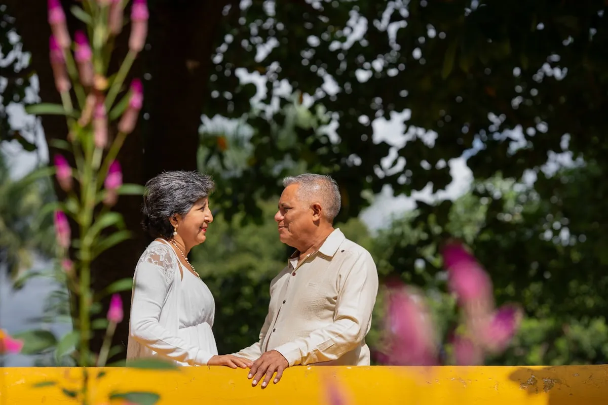 An older couple smiling together