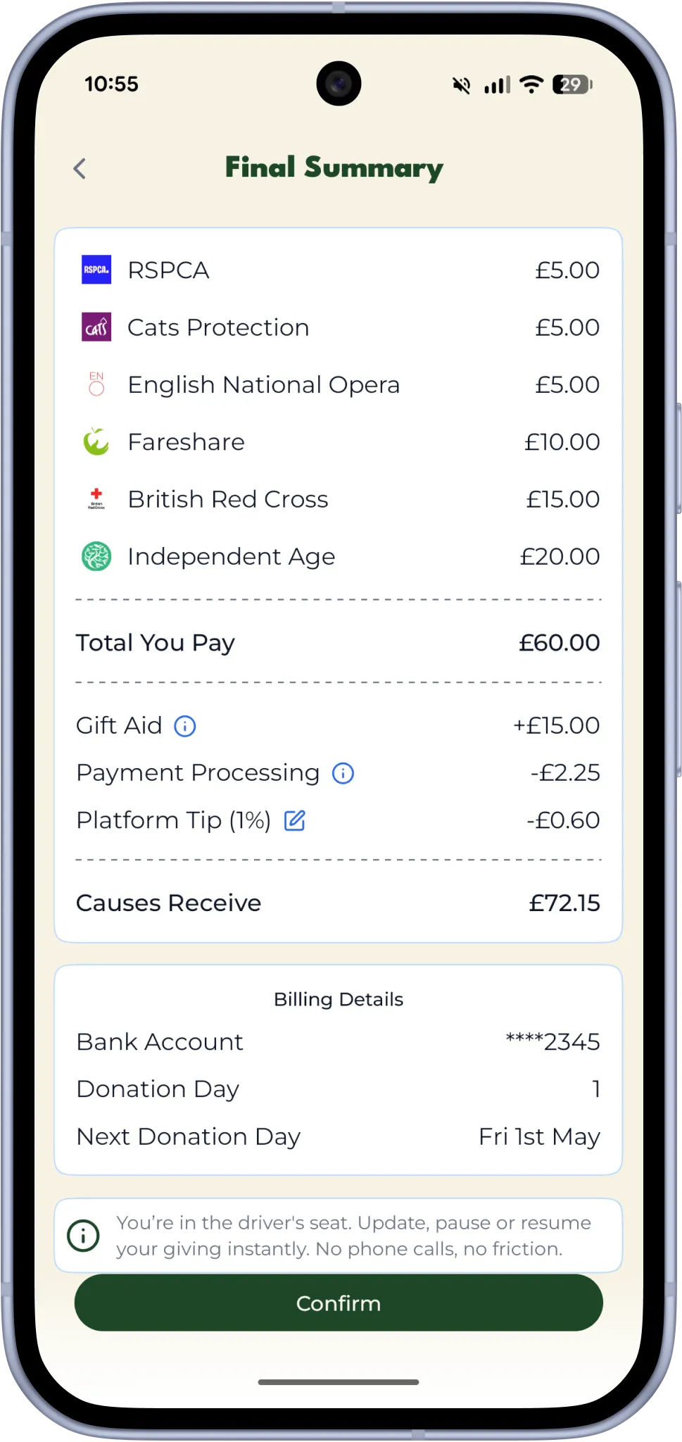 Legacy confirmation screen shown in a Pixel 10 phone mockup